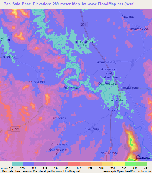 Ban Sala Phae,Thailand Elevation Map