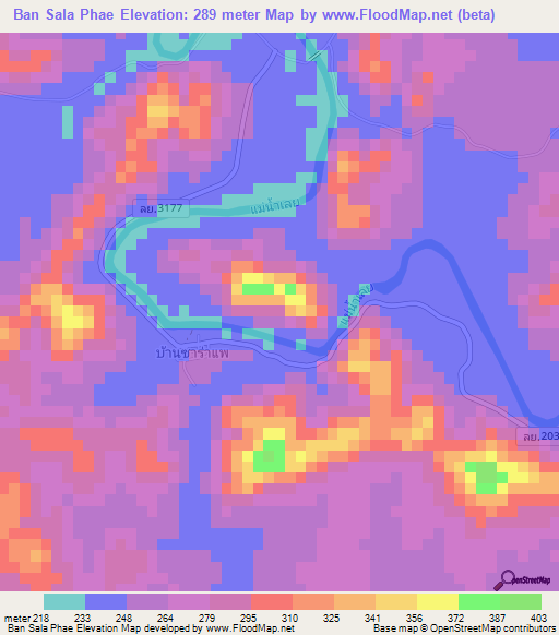Ban Sala Phae,Thailand Elevation Map