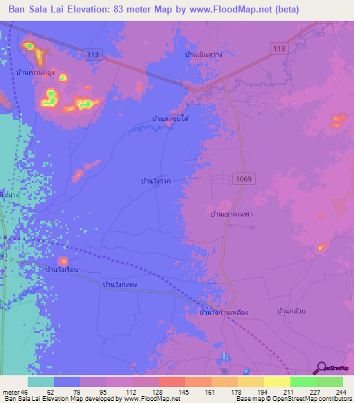 Ban Sala Lai,Thailand Elevation Map