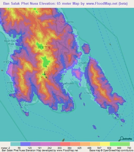 Ban Salak Phet Nuea,Thailand Elevation Map