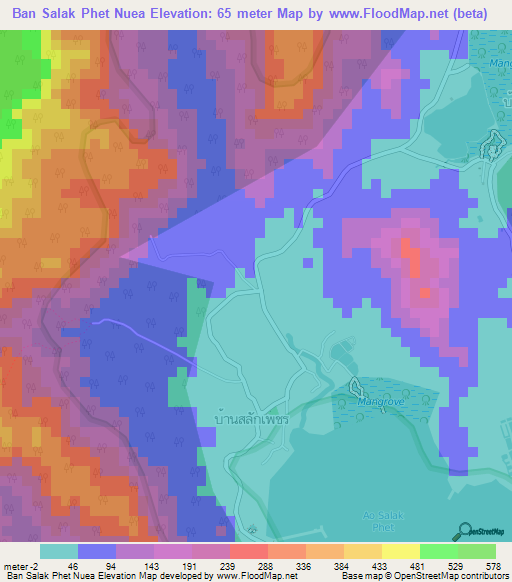 Ban Salak Phet Nuea,Thailand Elevation Map