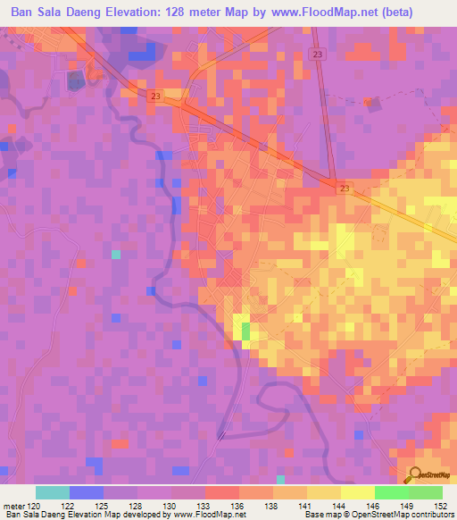 Ban Sala Daeng,Thailand Elevation Map
