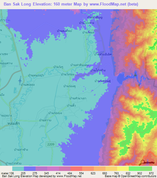 Ban Sak Long,Thailand Elevation Map