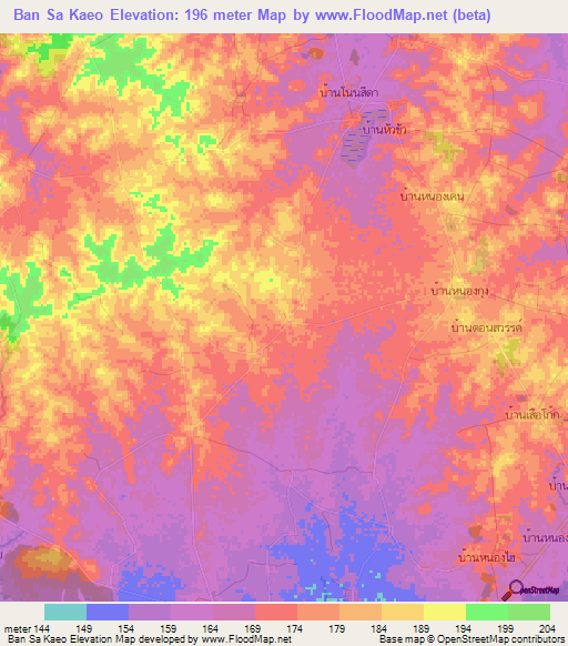 Ban Sa Kaeo,Thailand Elevation Map