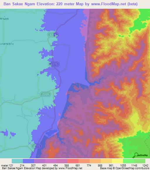 Ban Sakae Ngam,Thailand Elevation Map