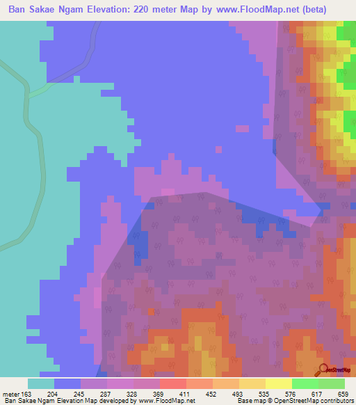 Ban Sakae Ngam,Thailand Elevation Map