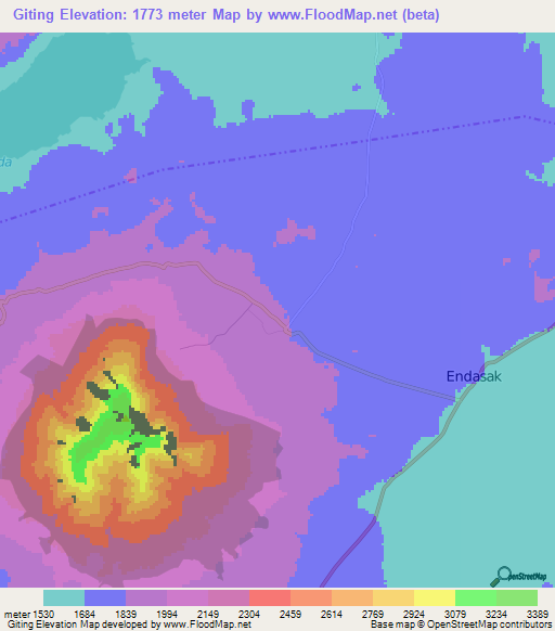 Giting,Tanzania Elevation Map