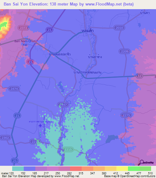 Ban Sai Yon,Thailand Elevation Map