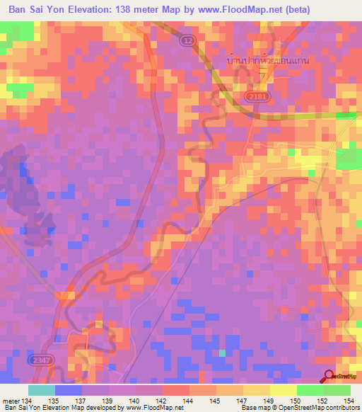 Ban Sai Yon,Thailand Elevation Map