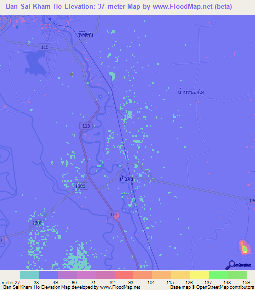 Ban Sai Kham Ho,Thailand Elevation Map
