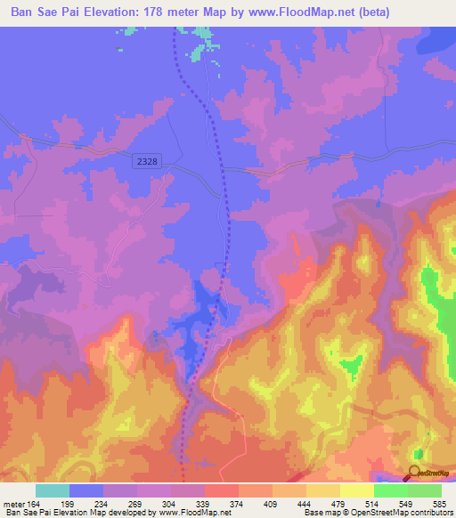 Ban Sae Pai,Thailand Elevation Map