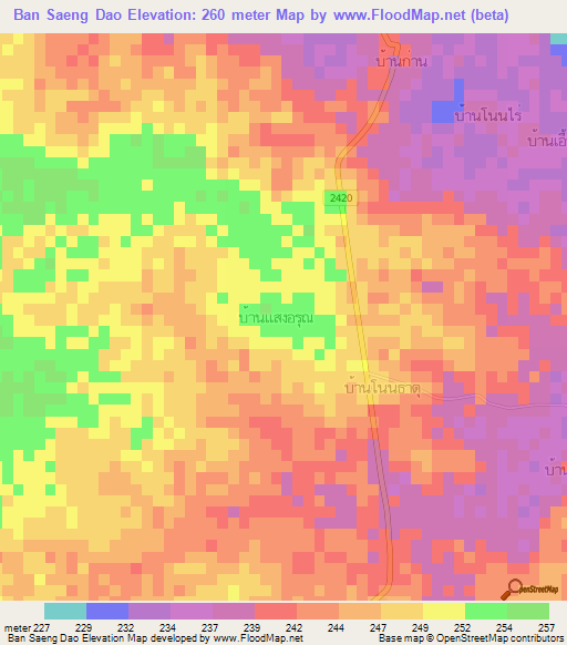 Ban Saeng Dao,Thailand Elevation Map