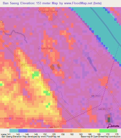 Ban Saeng,Thailand Elevation Map