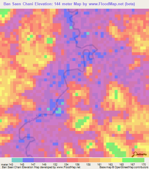 Ban Saen Chani,Thailand Elevation Map