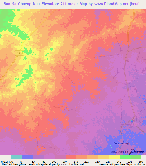 Ban Sa Chaeng Nua,Thailand Elevation Map