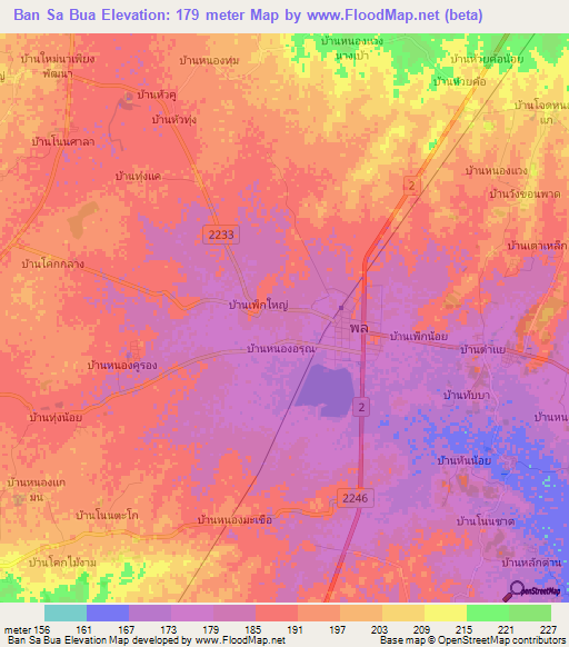 Ban Sa Bua,Thailand Elevation Map