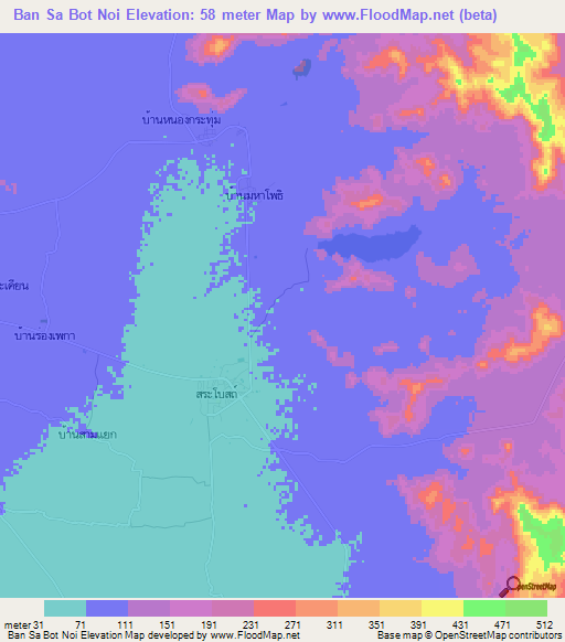 Ban Sa Bot Noi,Thailand Elevation Map