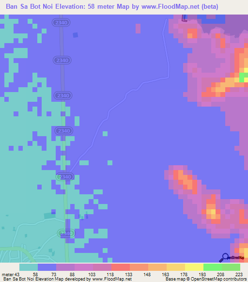 Ban Sa Bot Noi,Thailand Elevation Map