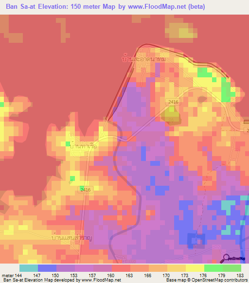 Ban Sa-at,Thailand Elevation Map