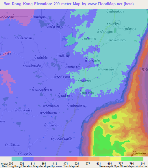 Ban Rong Kong,Thailand Elevation Map