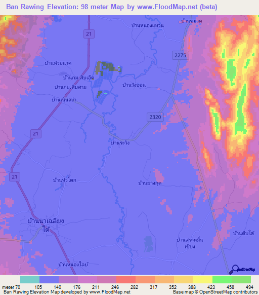 Ban Rawing,Thailand Elevation Map