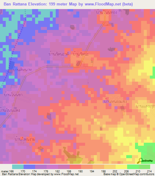 Ban Rattana,Thailand Elevation Map