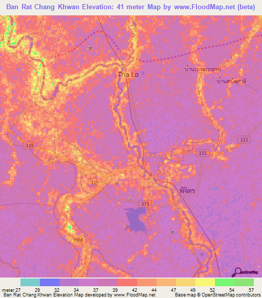 Ban Rat Chang Khwan,Thailand Elevation Map