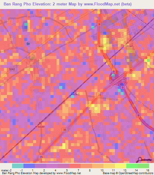 Ban Rang Pho,Thailand Elevation Map