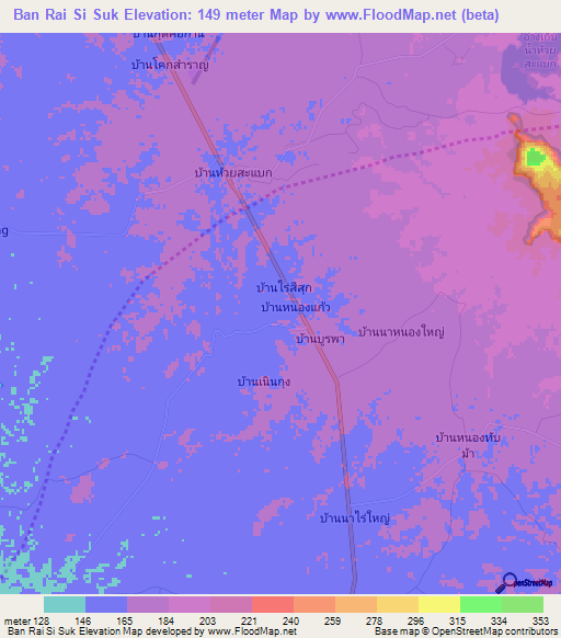Ban Rai Si Suk,Thailand Elevation Map