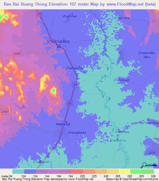 Ban Rai Ruang Thong,Thailand Elevation Map