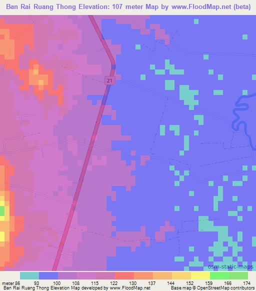 Ban Rai Ruang Thong,Thailand Elevation Map