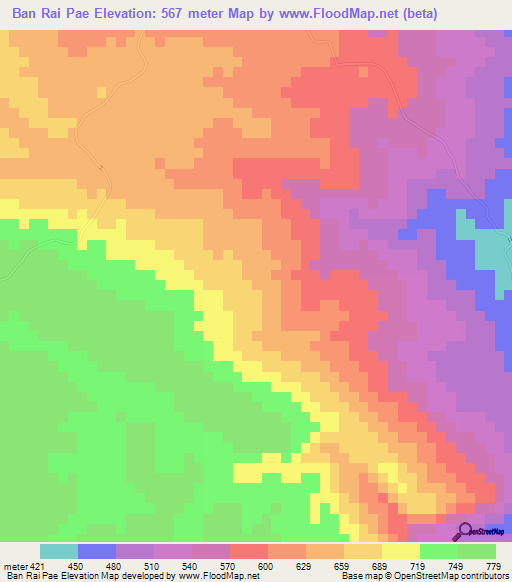 Ban Rai Pae,Thailand Elevation Map