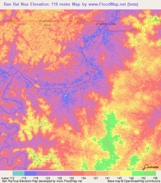 Ban Rai Nua,Thailand Elevation Map