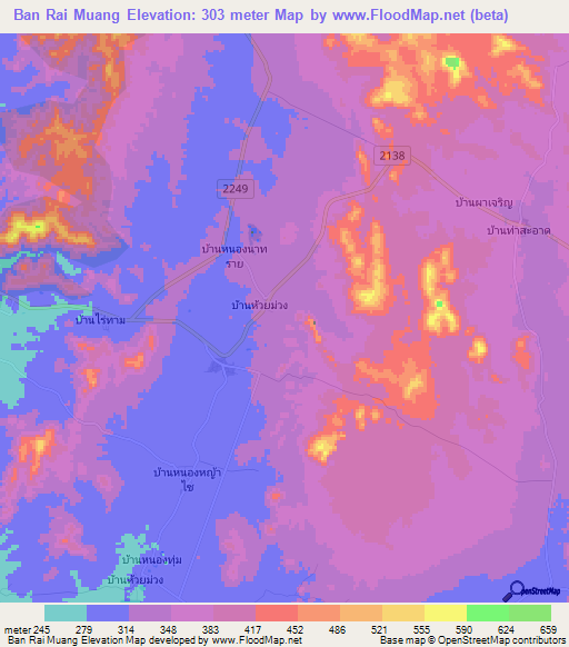 Ban Rai Muang,Thailand Elevation Map