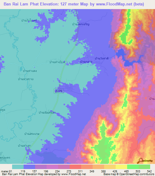 Ban Rai Lam Phat,Thailand Elevation Map