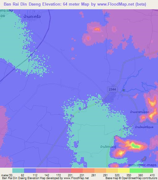 Ban Rai Din Daeng,Thailand Elevation Map