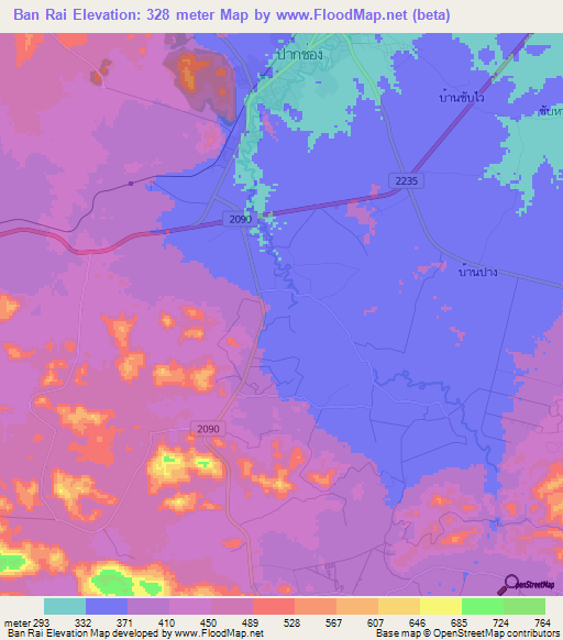 Ban Rai,Thailand Elevation Map