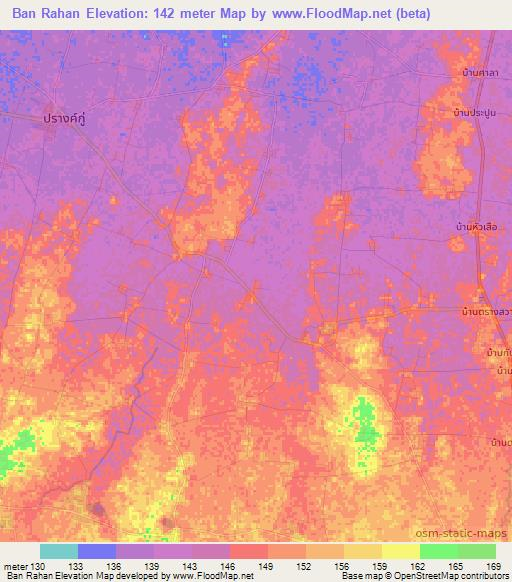 Ban Rahan,Thailand Elevation Map