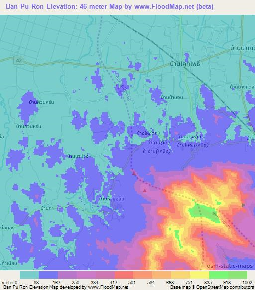 Ban Pu Ron,Thailand Elevation Map