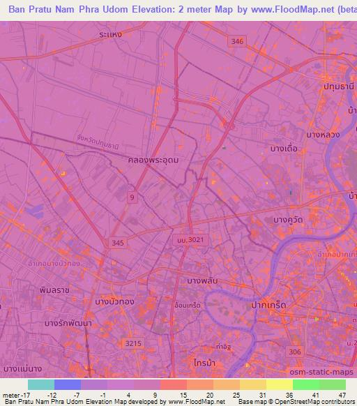 Ban Pratu Nam Phra Udom,Thailand Elevation Map