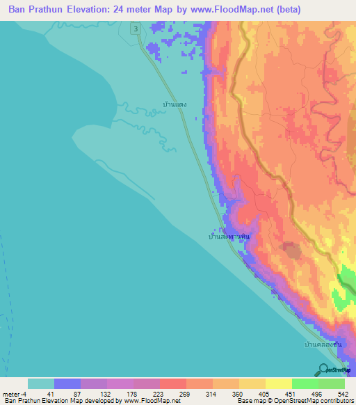 Ban Prathun,Thailand Elevation Map