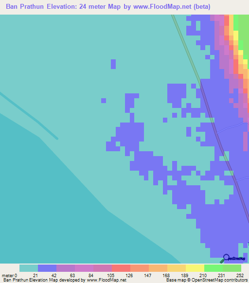 Ban Prathun,Thailand Elevation Map
