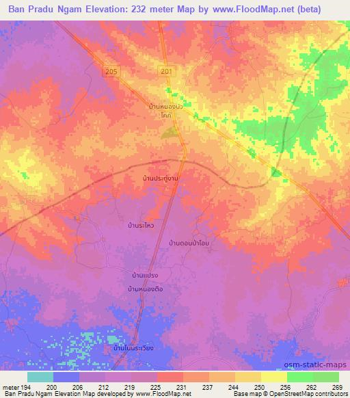 Ban Pradu Ngam,Thailand Elevation Map