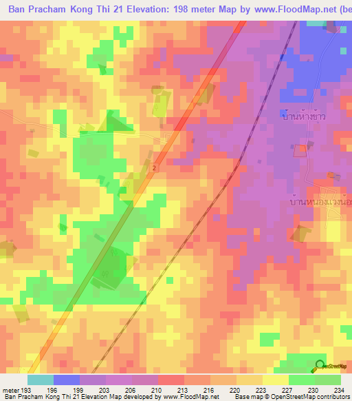Ban Pracham Kong Thi 21,Thailand Elevation Map
