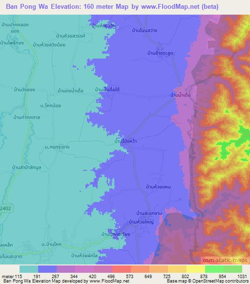 Ban Pong Wa,Thailand Elevation Map