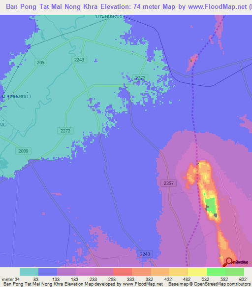 Ban Pong Tat Mai Nong Khra,Thailand Elevation Map