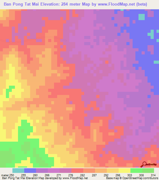Ban Pong Tat Mai,Thailand Elevation Map