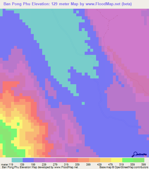 Ban Pong Phu,Thailand Elevation Map