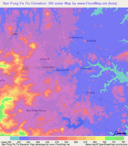 Ban Pong Pa Tio,Thailand Elevation Map