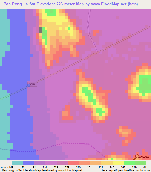 Ban Pong La Sat,Thailand Elevation Map